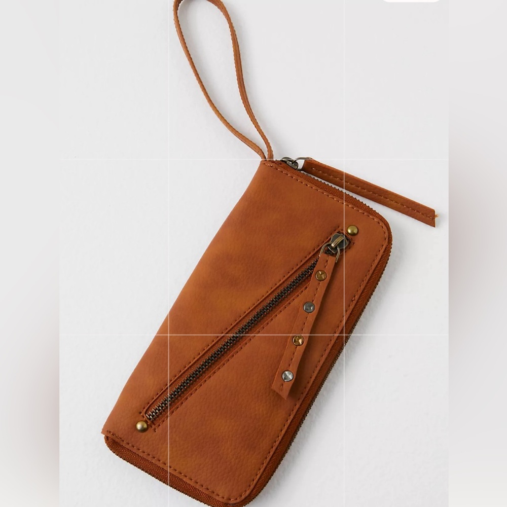 Free People Distressed Vegan Wallet Brown, NWT